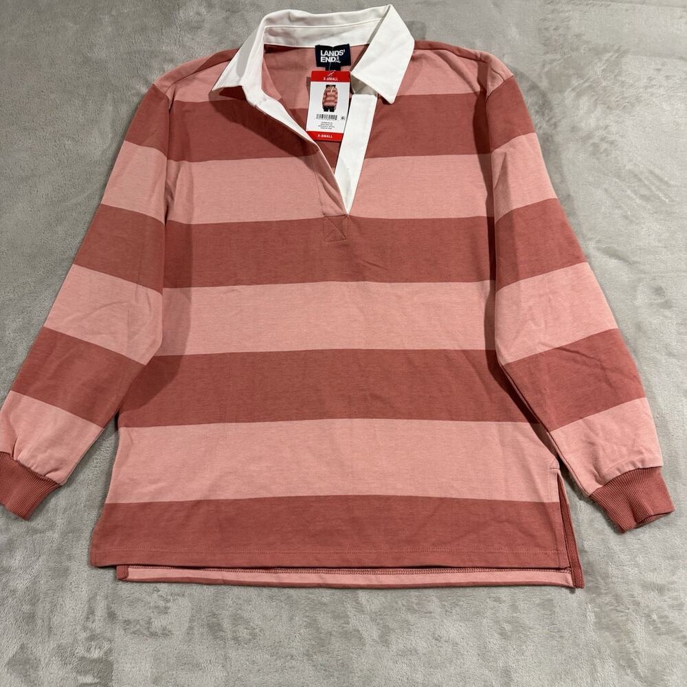 Lands' End Long Sleeve Rugby Polo Women’s XS 100% Cotton New
